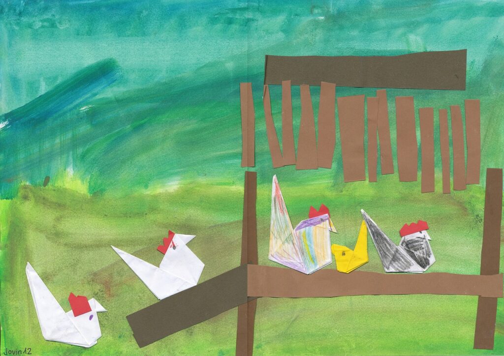 children drawing, chicken, chicken run, animals, picture, drawing, artwork, painting, handcraft, craft work, nature, to paint